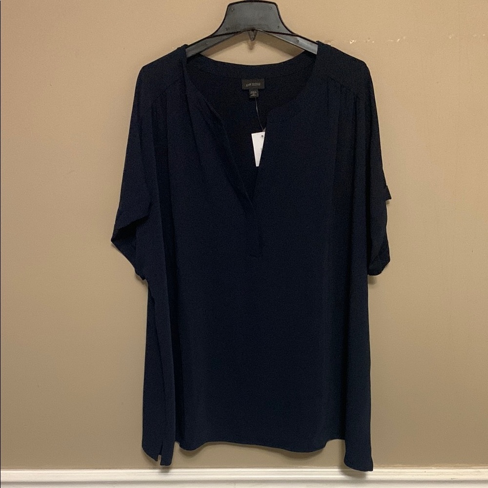 J. Jill Women’s Wearever Collection V-Neck Navy Short Sleeve Boxy Square Top 4X